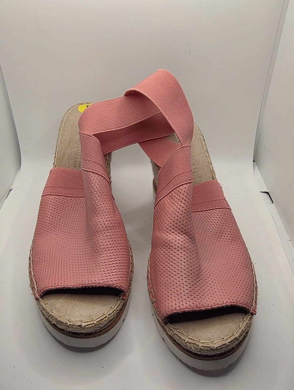 gentle souls Pink Elastic Strap Espadrille Wedge Sandals